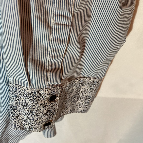 46-6 CROFT & BARROW white blue striped long sleeve half zip pull over top L - Picture 6 of 9